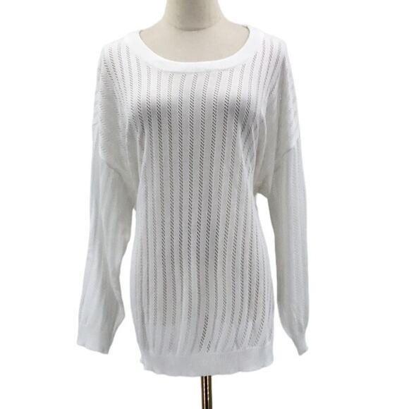 BLOOMCHIC 14-16 1X Plus White Round Neck Long Sleeve Kinit Top Sweater NWT b150 - Picture 1 of 6